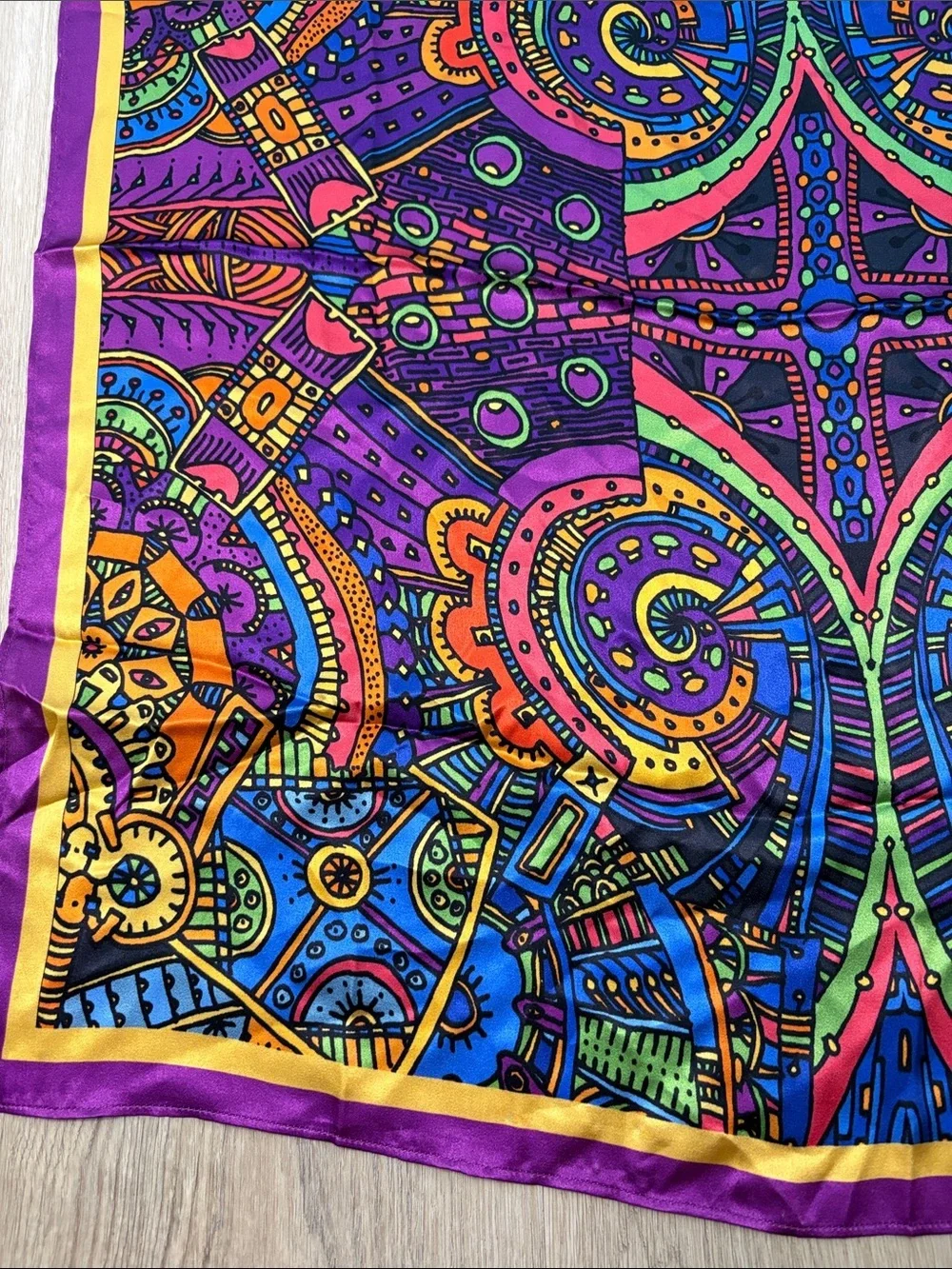 100% Mulberry Silk Psychedelic Boho Square Scarf 26.5